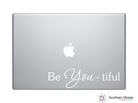 Be You Tiful Text Black Bathroom Silhouette Macbook Symbol Iphone Apple Ipad Decal Skin Sticker Laptop (White)