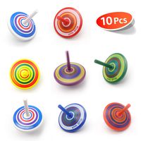 Colorful Painted Wood Spinning Tops, Kids Novelty Wooden Gyroscopes Toy, Assorted Standard Tops, Flip Tops, kindergarten education Toys - Great Party Favors, Fun, Gift, Prize 10 Pcs/set (Multicolored)