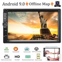 Android 9.0 Double Din Car AM Radio Receiver, 7"HD Touch Screen Car Stereo, Support GPS Navigation Bluetooth&Android iOS Mirror Link Dual USB Input&Sub-woofer+4LED Lights Backup Camera