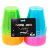EDI Hard Plastic Party Cups, 50-Count of 9-Ounce Cups, Assorted Neon Colors