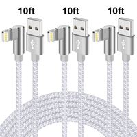 Right Angle Lightning Cable 10ft 90 Degree 3 Pack iPhone Charging Cable Durable Nylon Braided Sync Fast Charger Cable Compatible with iPhone iPhone Xs MAX XR X 8 7 (Silver White,10ft)