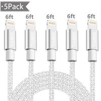 Lightning Cable TUUBEE Nylon Braided iPhone Charger Cable Cord 5Pack 6FT Long MFi Certified iPhone Data Cable Wire USB Fast Charging Cord Compatible iPhone XS/MAX/XR/X/8/7/6/5/iPad/iPod (Silver&White)