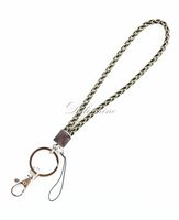 Braided PU Leather Wristlet Keychain for key, ID holder, Cell phone, USB, or Camera (Black and Gold)