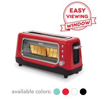 Dash DVTS501RD Clear View Extra Wide Slot Toaster with Stainless Steel Accents + See Through Window, Defrost, Reheat + Auto Shut Off Feature For Bagels, Specialty Breads & Other Baked Goods, Red