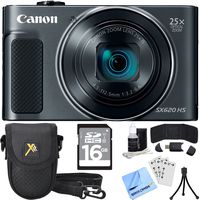 Canon PowerShot SX620 HS Digital Camera Plus Bundle Kit with 16GB SDHC Memory Card, Carrying Case, Mini Tripod, Screen Protectors, Cleaning Kit, Beach Camera Cloth and Accessories - Black
