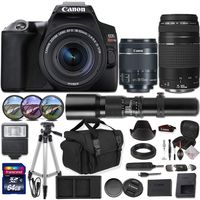 Canon EOS Rebel SL3 DSLR Camera (Black) + 3 Lens Bundle (Canon EF-S 18-55mm STM, Canon EF 75-300mm III and 500mm Preset Telephoto Lens) with Premium Accessories