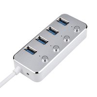 USB 4 Port 3.0 Hub, Portable Ultra Slim Aluminum High-Speed Mini Data Transfer Hub 3.0 with Individual On/Off Port Switches for MacBook, Mac Pro/Mini, iMac, XPS,Notebooks, Desktop PC (Silver)