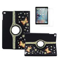 STENES Bling Case Compatible with iPad 10.2 inch 7th Gen 2019 - STYLISH - 3D Handmade Crystal Butterfly 360 Degree Rotating Stand Case with Smart Cover Auto Sleep/Wake Feature - Black