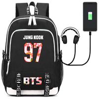 JUSTGOGO KPOP BTS Bangtan Boys Backpack Daypack Laptop Bag College Bag School Bag Bookbag with USB Charging Port (4)