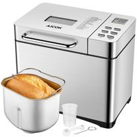 Automatic Bread Maker[2018 Upgraded], Aicok 2.2LB Fully Stainless Steel Bread Machine with Dispenser(19 Programs, 3 Loaf Sizes, 3 Crust Colors, 15-Hour Delay Timer, 1H Keep Warm, Gluten Free Setting)