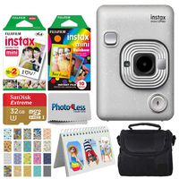 Fujifilm Instax Mini LiPlay Hybrid Instant Camera (Stone White) + Instant Film (20 Shots) + Rainbow Film (10 Shots) + 32GB microSDHC + Case + Scrapbooking Album + 20 Sticker Frames Travel Package