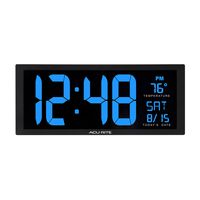 AcuRite 75152M Oversized Blue LED Clock with Indoor Temperature, Date and Fold-Out Stand, 14.5-Inch