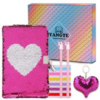 Girls Secret Diary Flip Sequin Notebook Pink Journal and Pens Writing Stationery Set,Lockable Notepad with Sequin Keychain Birthday Christmas Gift for Girls Kids (Heart)