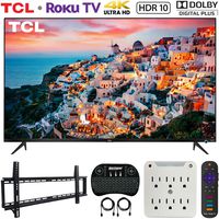TCL 50S525 50-inch 5-Series Roku Smart HDR 4K UHD TV (2019) Bundle with Vivitar 37-70inch Low Profile Wall Mount Kit, Deco Gear Wireless Keyboard and 6-Outlet Surge Adapter with Night Light