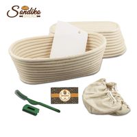 Sondiko Oval Bread Proofing Basket, Handmade Banneton Bread Proofing Basket Brotform with Bread Lame, Dough Scraper, Proofing Cloth Liner for Sourdough Bread, Baking, 2 Pack(9.6 x 6 x 3 inches)