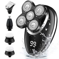 Electric Shaver for Men & Grooming Kit, GOOLEEN 5 in 1 Electric Razor Cordless Waterproof Wet Dry Rotary Bald Head Shaver Nose Trimmer Hair Clippers Facial Cleansing Brush LED Display USB Rechargeable