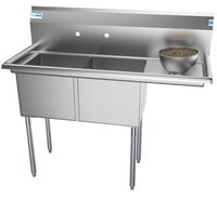KoolMore 2 Compartment Stainless Steel NSF Commercial Kitchen Prep & Utility Sink with Drainboard - Bowl Size 15" x 15" x 12", Silver