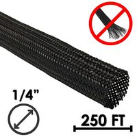 Electriduct 1/4" Industrial Fray Resistant Braid Sleeving Expandable Flexible Cable Mesh - 250 Feet - Black