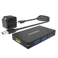 Powered USB Hub, BYEASY Aluminum USB 3.0 Hub 4 Ports with Power Adapter and 1 BC 1.2 Charging Port, Ultra Slim USB Splitter for iMac Pro, MacBook Air/Mini, PS4, Surface Pro, Notebook PC, Laptop, HDD