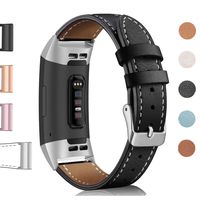 Hotodeal Leather Band Compatible Charge 3, Classic Replacement Genuine Leather Bands Metal Connectors Women Men Small Large Size Silver, Rose Gold, Black