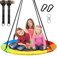 Trekassy 700lb 40 Inch Saucer Tree Swing for Kids Adults 900D Oxford Waterproof with Swivel, 2pcs 10ft Tree Hanging Straps, Steel Frame and Adjustable Ropes--Rainbow