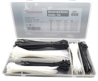 Superun Cable Tie Kit - 400 Piece Assorted Zip Tie 4 inch, 6 inch, 8 inch Mix Pack in Black & White in Divided Box