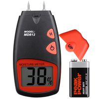 Digital Wood Moisture Meter - Tiaoyeer Handheld LCD Moisture Tester Damp Moisture Tester Detector with 2 Spare Sensor Pins and one 9V Battery(Both Included) Range 5% - 40%, Accuracy: +/-1%, MD812