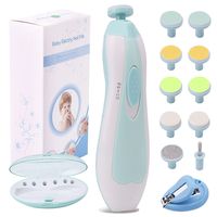 Baby Nail File Electric Nail Trimmer Manicure Set with Nail Clippers, Toes Fingernails Care Trim Polish Grooming Kit Safe for Infant Toddler Kids or Women, LED Light and 10 Grinding Heads (White/Teal)