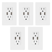 TOPGREENER TU2154A 4A High Speed USB Charger Receptacle 15A Tamper-Resistant Outlet, 5-Pack White
