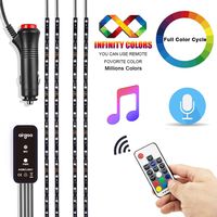 Car Interior Led Lights, Waterproof 4pcs 20inch Long Strips, Rainbow Flow Car LED Strip Light, Full Color Cycle, Remote Control 30+ Unique Dynamic Mode, Music Under Dash Car Lighting with Car Charger