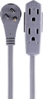 GE Indoor Extension Cord, Extra Long 8ft Power Cable, 3 Polarized Outlets, 2 Prong, Low-Profile Right-Angle Flat Plug, 16 Gauge, UL Listed, Gray, 43027