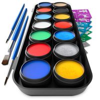 Vibrant Face and Body Paint Kit - Magical Set of 14 Colors w / 3 Brushes Includes 10 Stunning Colors and 4 Gorgeous Metallics for All your Face and Body Art - Non Toxic & FDA Compliant w / 60 Artistic