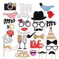 SunshineM 31pcs Photo Booth Props DIY Kit Moustache Bow Tie Lips Hat Posing Props for Party Wedding Birthday Favor Decorations