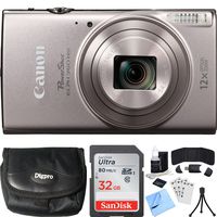Canon PowerShot ELPH 360 HS Silver Digital Camera 64GB Card Bundle includes Camera, 64GB Memory Card, Reader, Wallet, Case, Battery, Mini Tripod, Screen Protectors, Cleaning Kit and Beach Camera Cloth