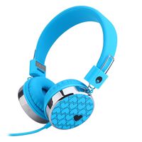 Rockpapa Love Foldable On Ear Headphones Adjustable Headband with 3.5mm Jack, Love Heart Earphones for Kids Children Toddler Teens Age 3-15 Blue