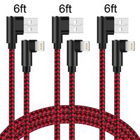 Right Angle iPhone Charger 6FT 3 Pack 90 Degree Lightning Cable Nylon Braided Charger Cord Compatible with iPhone Xs Max XR X 8 7 6 5, iPad, iPod(Red Black,6Feet)