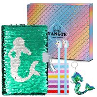 Sequin Notebook Girls Secret Diary Journal and Pens Writing Stationery Set,Lockable Notepad with Sequin Keychain Birthday Christmas Gift for Girls Kids (Mermaid)