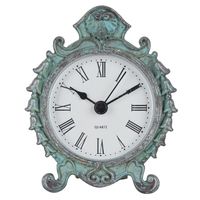 NIKKY HOME Baroque Style Pewter Quartz Small Round Table Clock with 3.12'' by 1.35'' by 3.87'', Dark Green