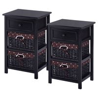 Giantex Wooden Nightstand 3 Tiers W/ 2 Baskets and 1 Drawer Bedside Sofa Storage Organizer for Home Living Room Bedroom End Table (2, Black)