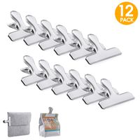 12Pack Chip Bag Clips with Rounded Edges, Stainless Steel Chips Clip, Air Tight Seal Grips on Food and Coffee Bags for Kitchen, Office, School, 3 Inches Wide