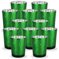 Just Artifacts Mercury Glass Votive Candle Holder 2.75-Inch (12pcs, Speckled Kelly Green) -Mercury Glass Votive Tealight Candle Holders for Weddings, Parties and Home Décor