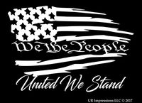 UR Impressions MWht We The People United We Stand - Tattered American Flag Decal Vinyl Sticker Graphics for Cars Trucks SUV Vans Walls Windows Laptop|Matte White|7.5 X 5.1 inch|URI490-MW