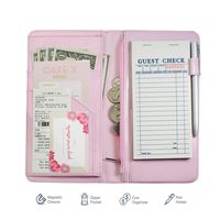 Waitress Book with Zipper Pocket, Girly Serving Book with Pen Holder for Waiter, Magnetic Closure Pocket with Big Volume, Restaurant Waitstaff Organizer, Server Wallet Fit Waitress Apron Pink