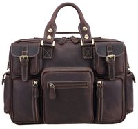 Polare Men's Vintage Full Grain Leather 15.6'' Messenger Bag Business Case Computer Briefcase
