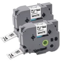 P-Touch Label Tape Tze-251 Tze251 Black on White Laminated 24mm Tape Compatible for Brother PT-D600 PT-P700 PT-D800W PT-P900W PT-P950NW PT-9600, 1''(0.94'') x 26.2', 24mm x 8m, 2-Pack