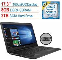 HP 17.3-inch HD (1600x900) WLED-backlit Display Laptop PC, Intel Core i7-7500U 2.7GHz Processor, 8GB DDR4 RAM, 2TB HDD, Intel HD Graphics 620, HDMI, Bluetooth, DVD +/- RW, Windows 10