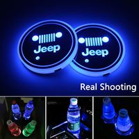 2pcs LED Car Cup Holder Lights for Jeep, 7 Colors Changing USB Charging Mat Luminescent Cup Pad, LED Interior Atmosphere Lamp (Jeep face)