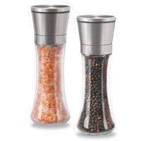Salt and Pepper Grinder Set, Trofoty Elegant Salt and Pepper Mill Set with Adjustable Ceramic Grinder, Stainless Steel and Glass, Salt and Pepper Shaker with Lid 6 OZ Set of 2