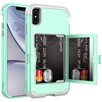ACKETBOX iPhone Xs Max Case, Defender Wallet Design with Card Holder Hidden Mirror for Girls 3in1 Hybrid Heavy Duty Shockproof Armor Full-Body Protective Case for iPhone Xs Max 2018(Green)
