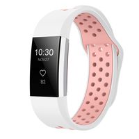 iGK Silicone Replacement Bands Compatible for Fitbit Charge 2, Adjustable Breathable Sport Strap Smartwatch Fitness Wristband with Air Holes White Pink Small